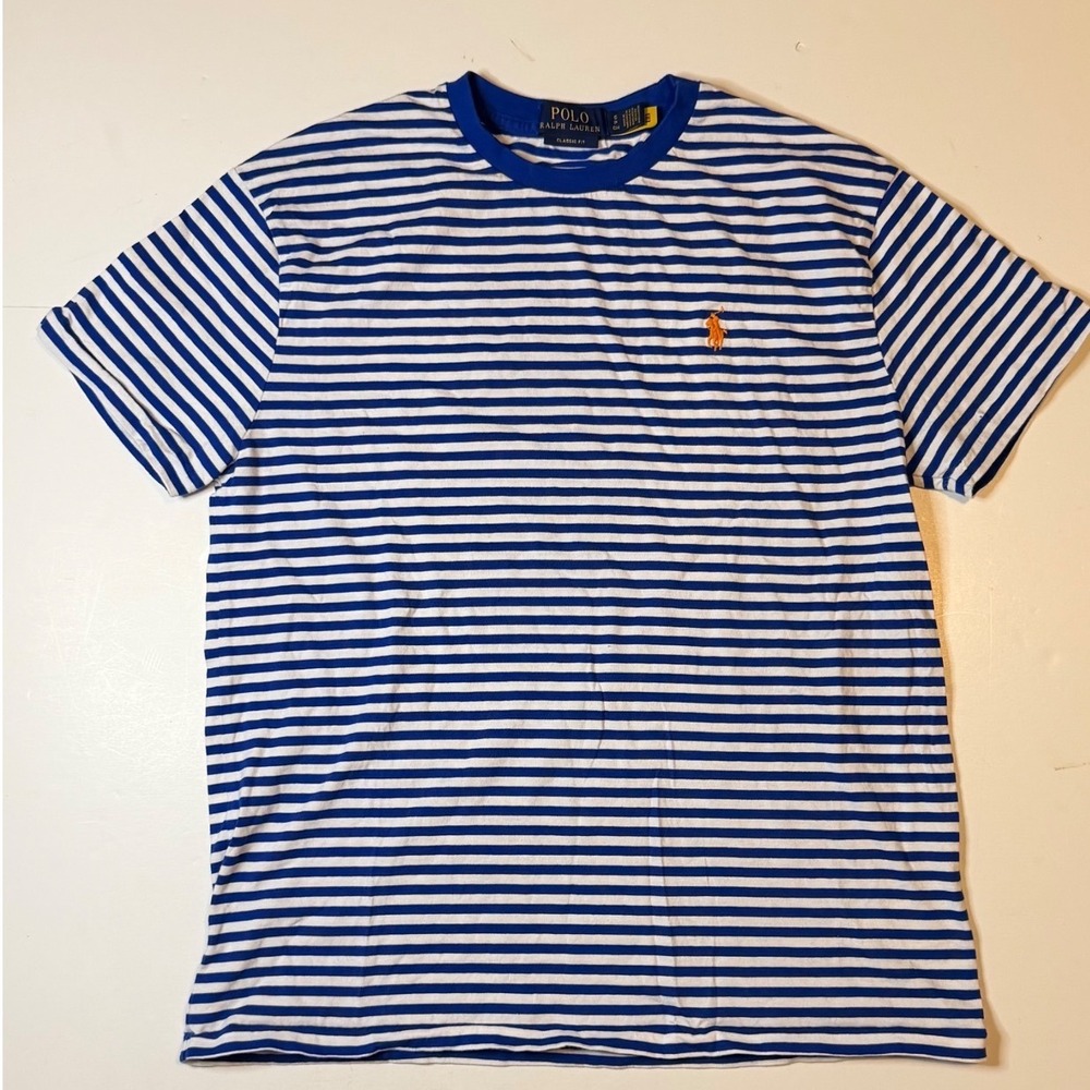 Polo Ralph Lauren T-Shirt Mens Small Blue White Striped Cotton Classic Fit